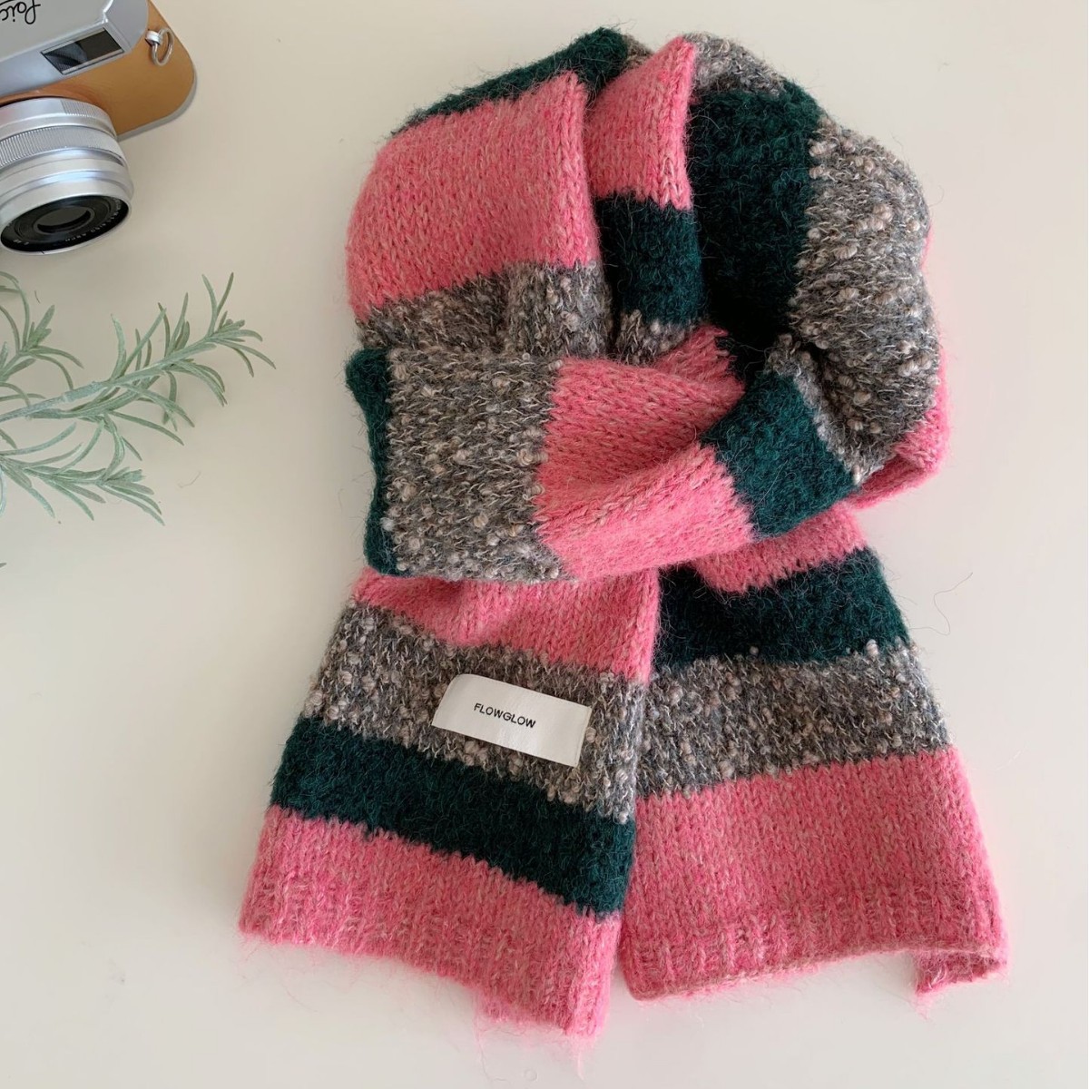 Korean-style Color-block Striped Scarf For Women photo 8