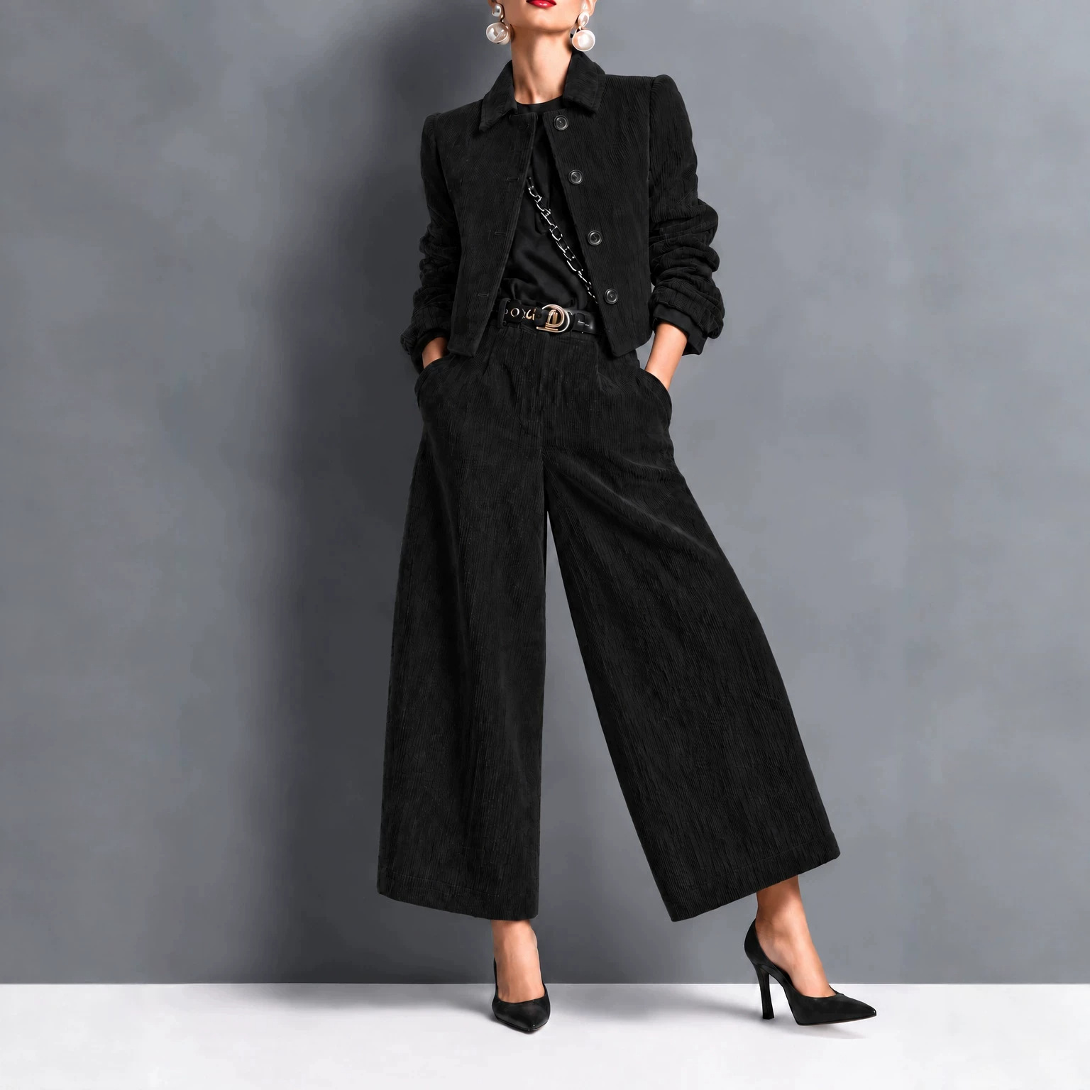 Corduroy Cropped Jacket And Wide-leg Pants Set photo 7