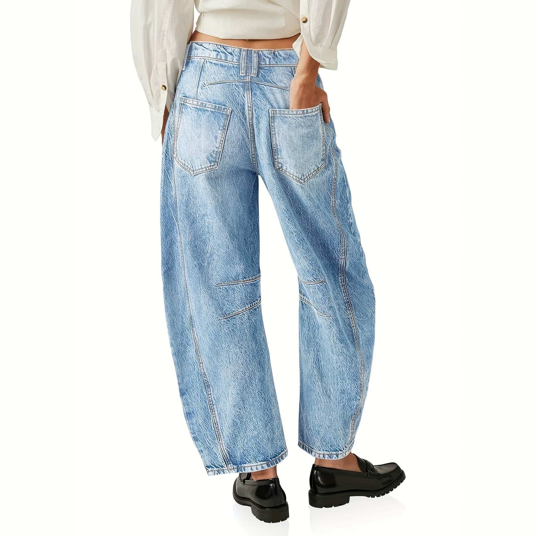 Women's Loose-Fit Cropped Wide-Leg Mid-Waist Denim Pants photo 4