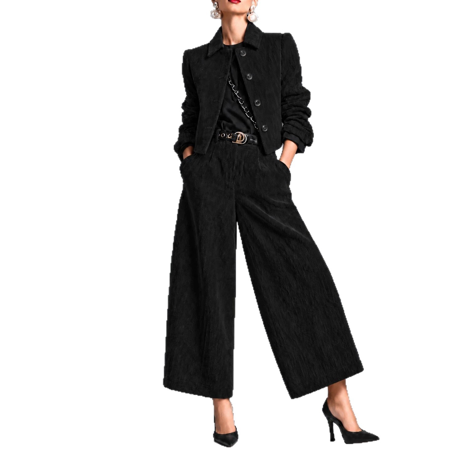 Corduroy Cropped Jacket And Wide-leg Pants Set photo 5