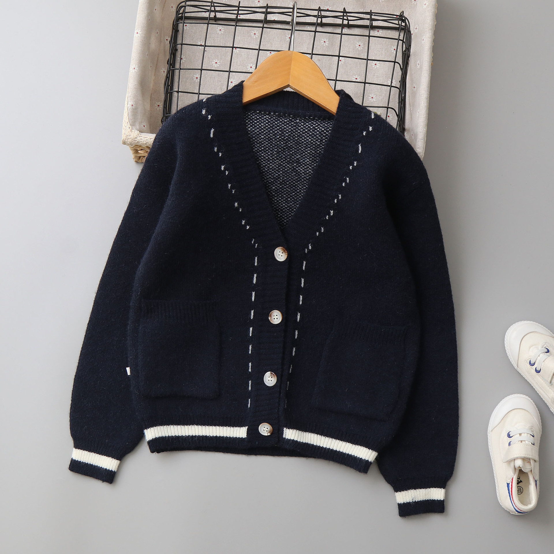 Striped Jacquard Cashmere Sweater Cardigan For Boys photo 6