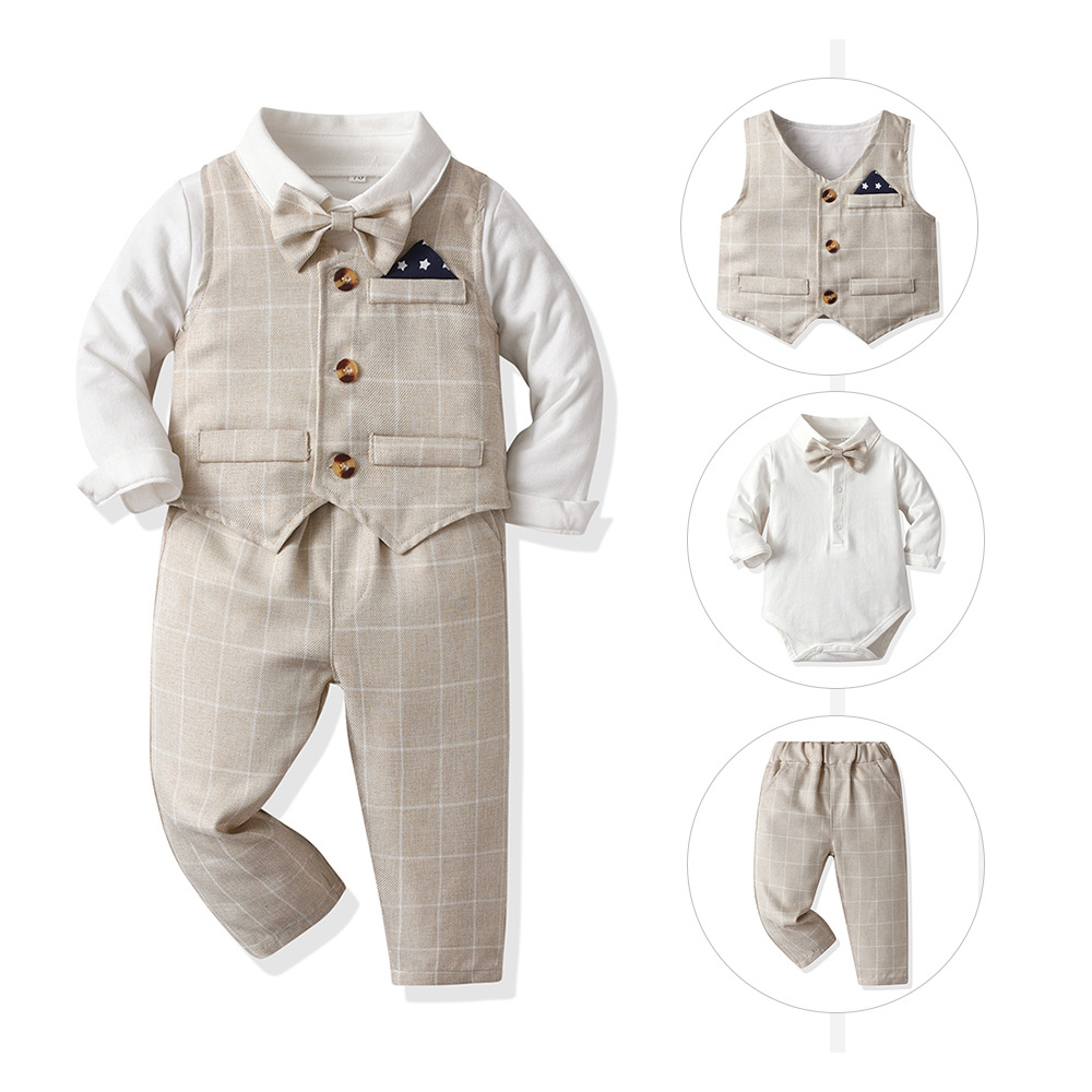 Vest Gentlemans Bodysuit Long-sleeve Trousers Three-piece Set photo 5