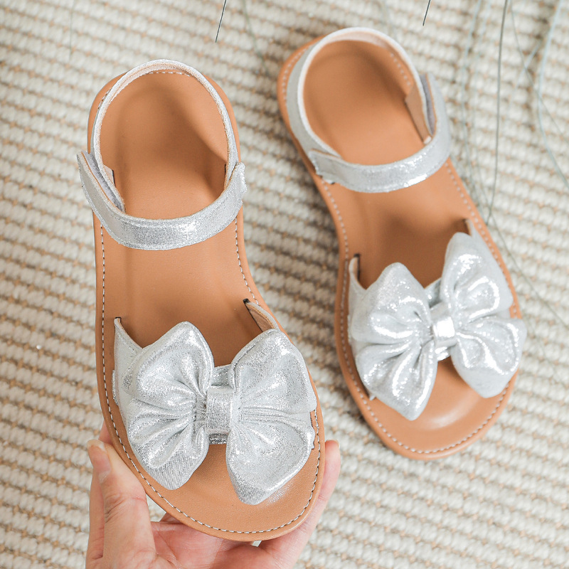 Summer New Arrival Silver Bow Knot Cute Baby Shoes photo 3