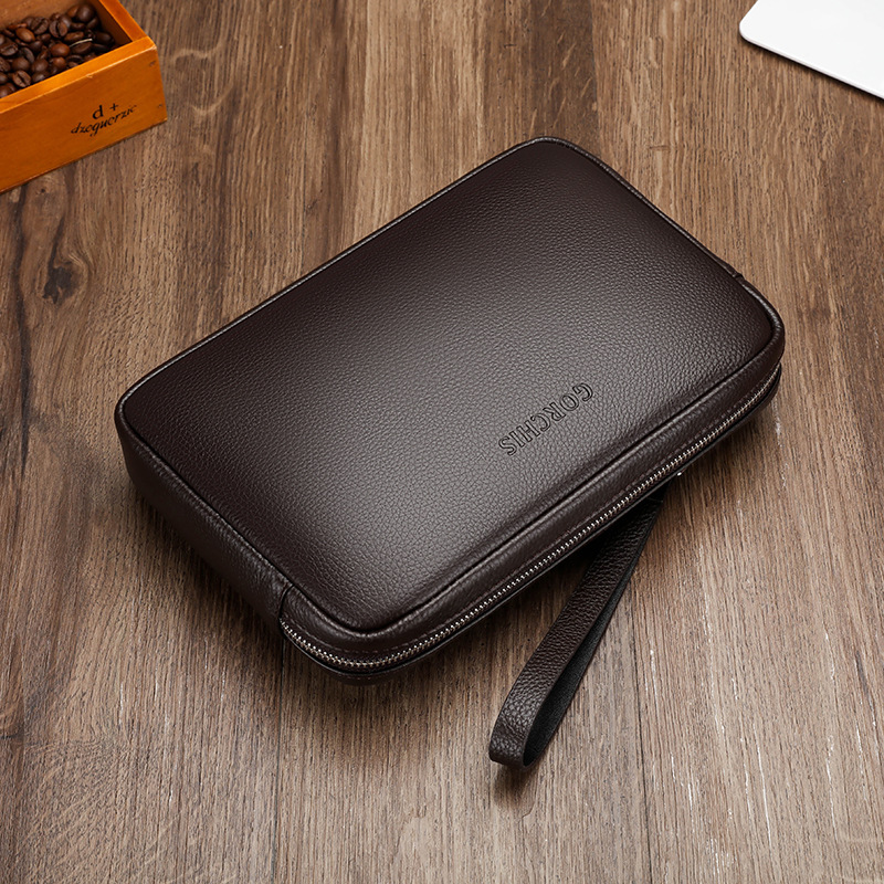 Mens Clutch Bag Genuine Leather Large Capacity Soft Cowhide High-end Handbag photo 2