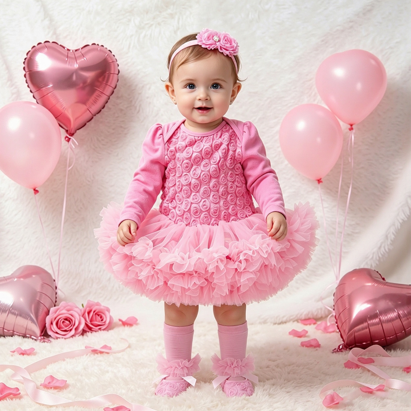 Solid-color Long-sleeve Romper Dress With A Rose Pattern photo 1