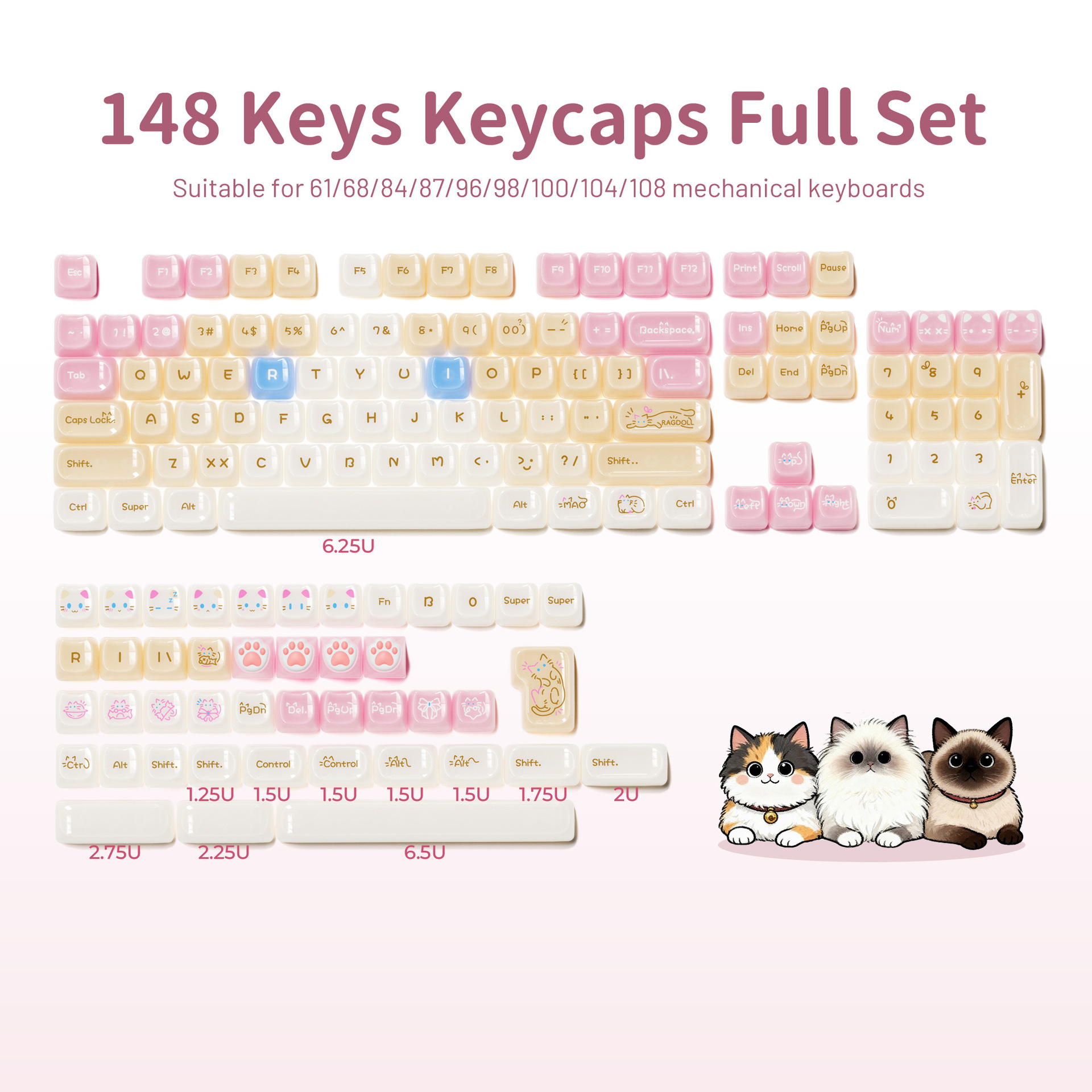 Ragdoll Cat Cute Light-colored Keyboard Caps photo 3