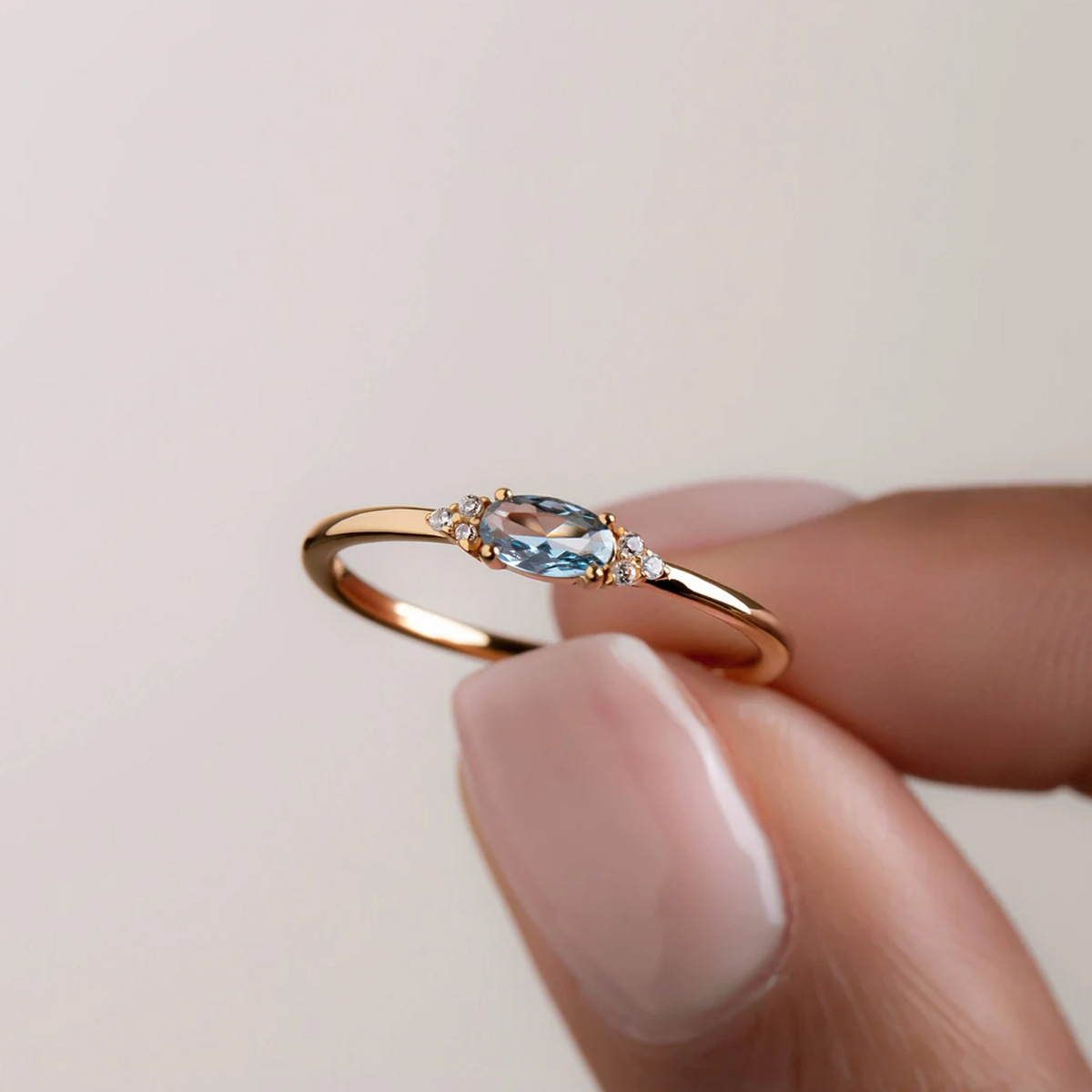 S925 Sterling Silver Blue Stone Horse Eye Engagement Ring photo 1