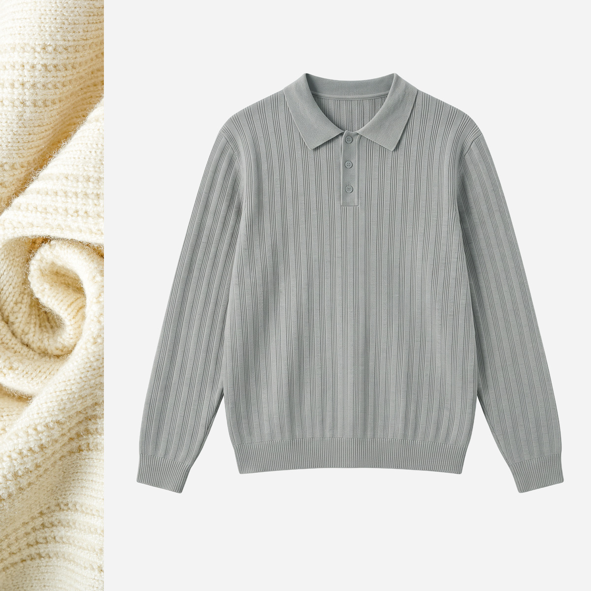 Textured Mens Sweater Polo Shirt Old-money Style Relaxed Fit photo 1