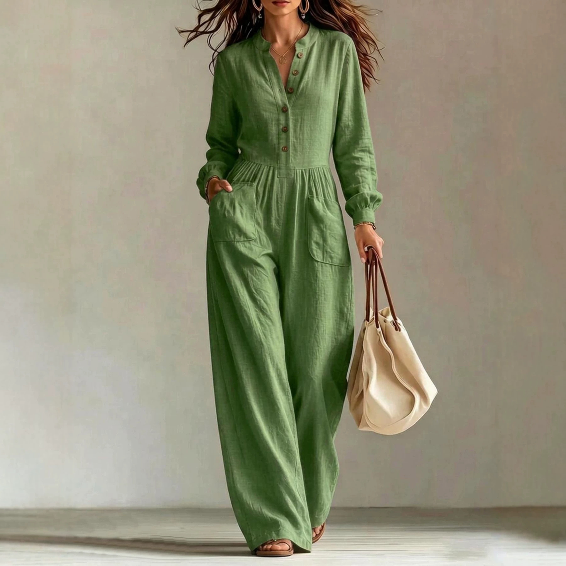 Jumpsuit With Buttons Waist-cinching Design And Pockets photo 5