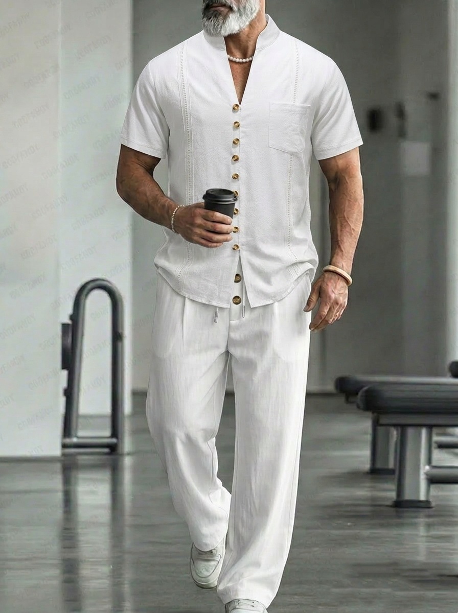 Mens Lapel Short-Sleeve Shirt And Pants Suit photo 7