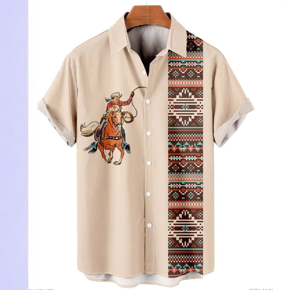 Short-sleeved Lapel-printed Loose-fitting Casual Shirt photo 6