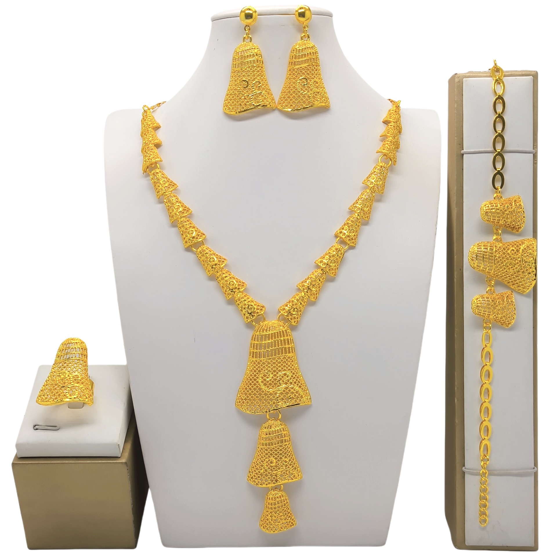 24k Gold-plated Necklace Bracelet Earrings Suit photo 1