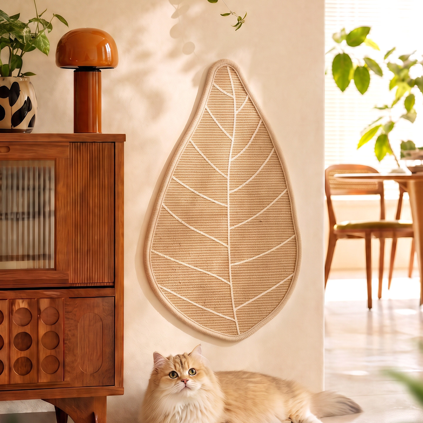 Nordic-style Natural Wood Leaf-shaped Sisal Cat Scratching Mat photo 1