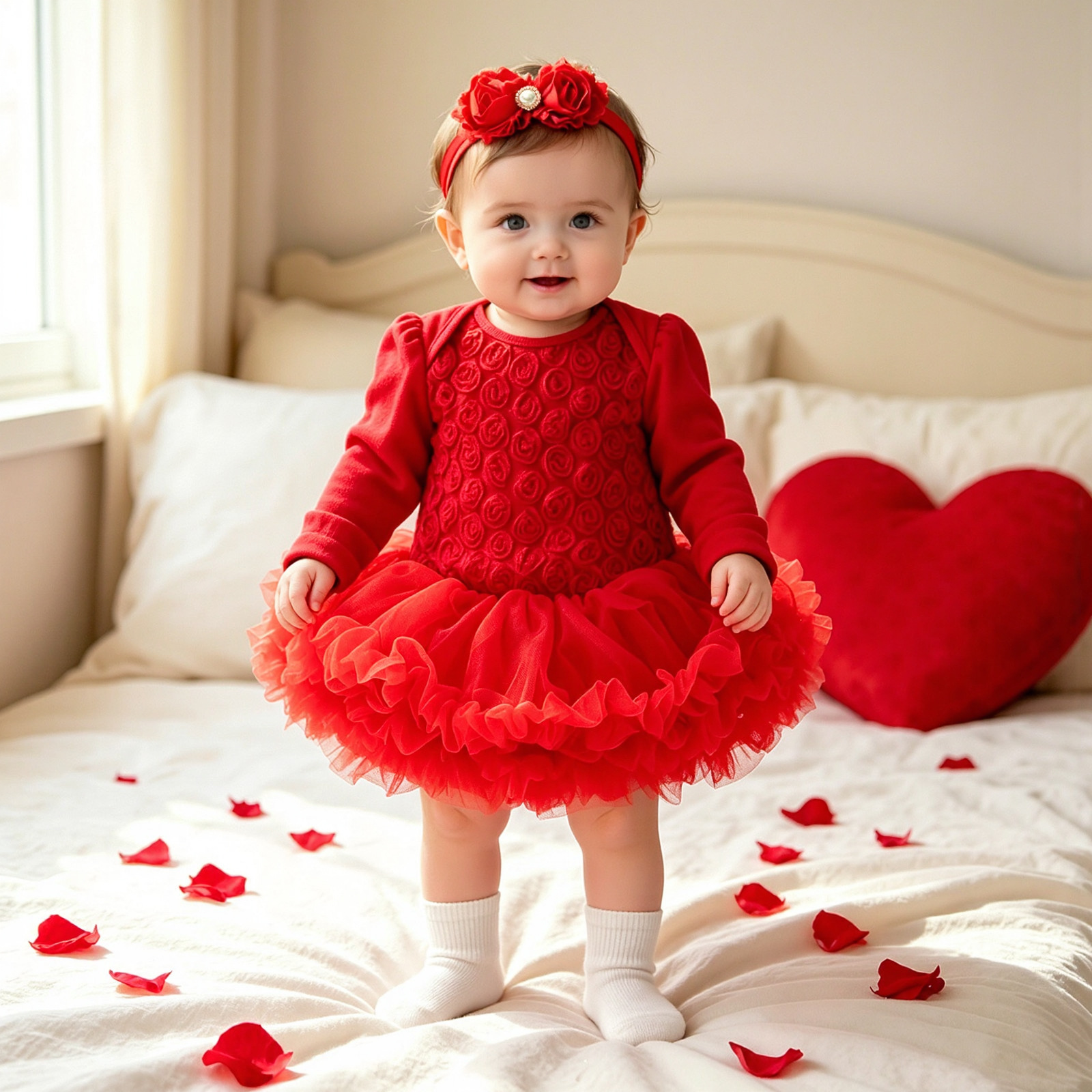 Solid-color Long-sleeve Romper Dress With A Rose Pattern photo 8