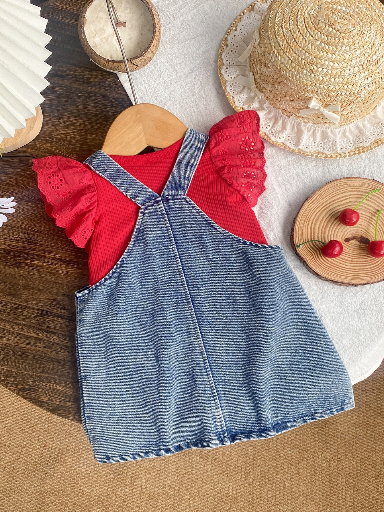 Baby Girl T-Shirt Denim Embroidered Suspender Dress Set photo 2