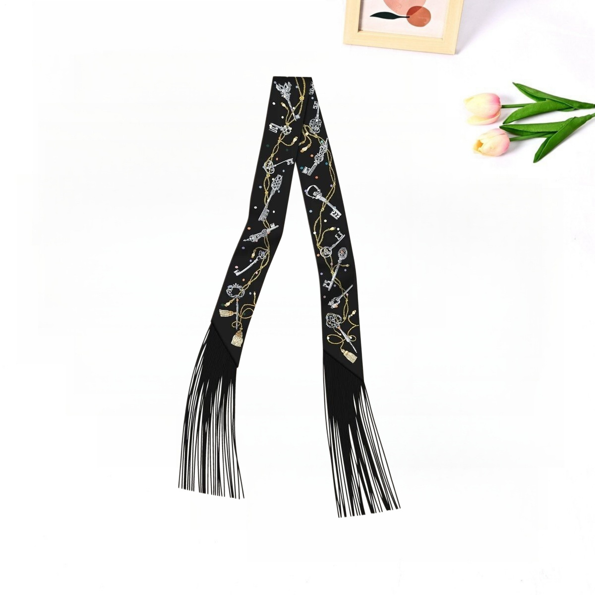 Korean-style Trendy Twill Silk Ribbon Scarf For Women photo 8