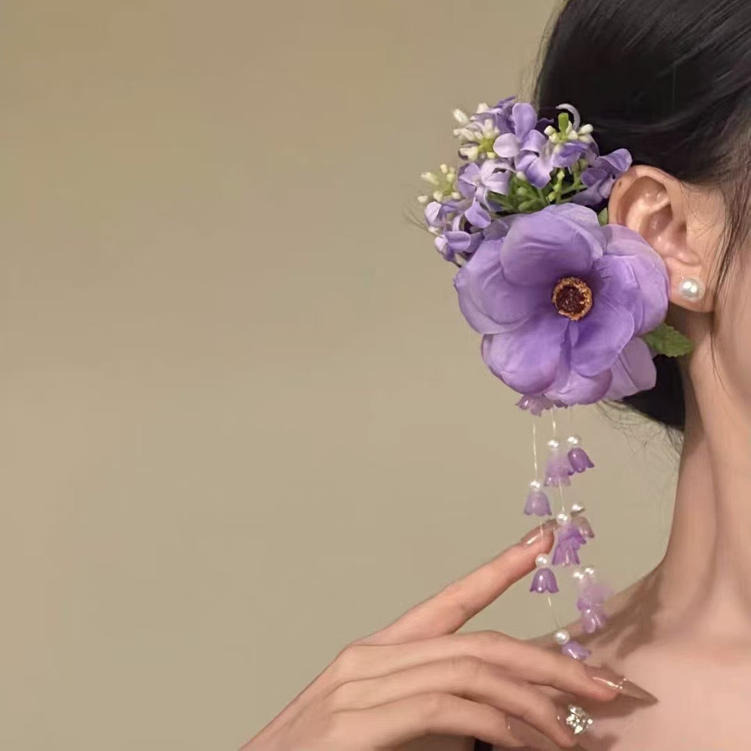 Super Fairy Pure Desire Yellow Atmosphere Pearl Linglan Tassel Side Clip Hair Accessories photo 5