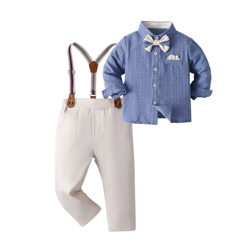 Blue Shirt Bow Tie And Suspender Overalls Children's Clothing photo 2
