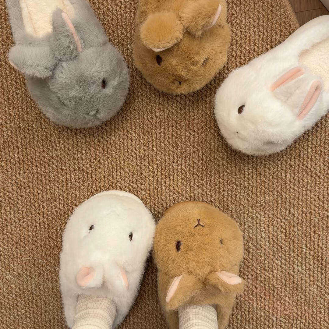 Cute Fluffy Bunny Warm Padded Cotton Slippers For Women photo 6
