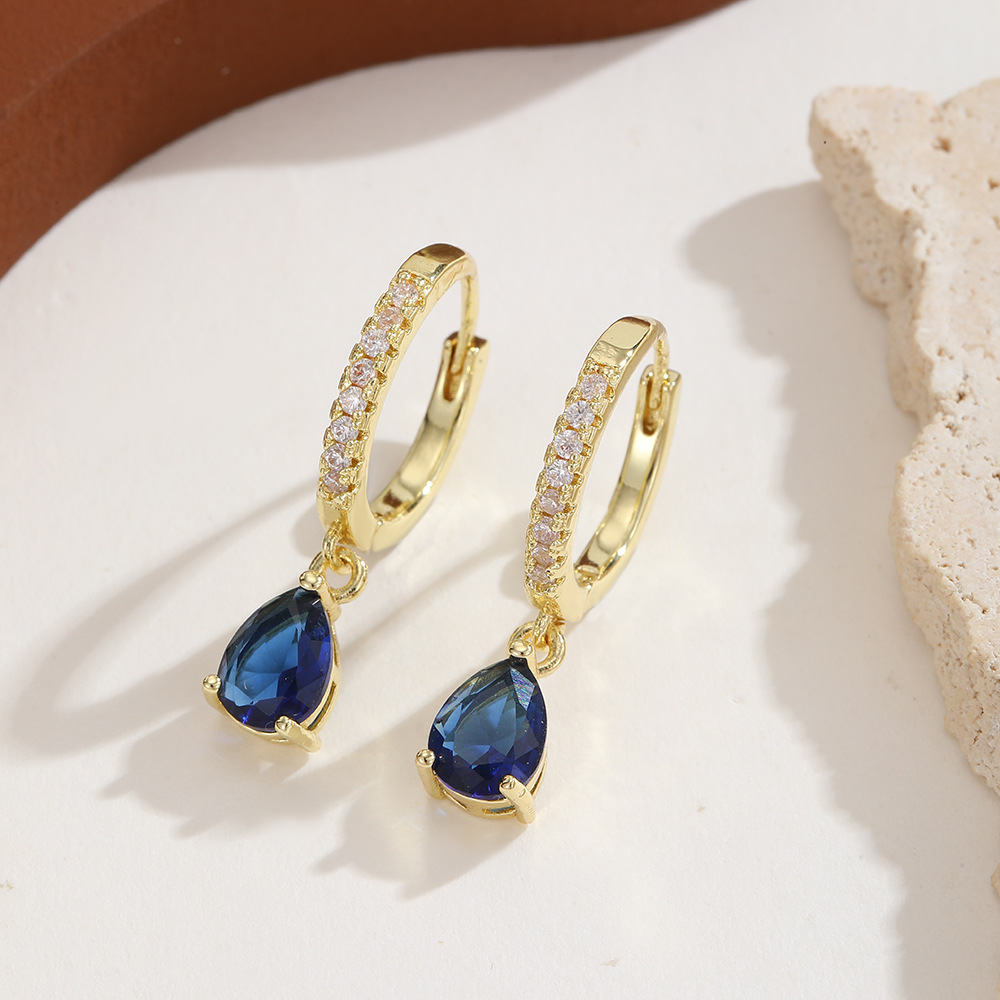Sapphire Teardrop Womens Gold-plated Vintage Chic Diamond-studded Earrings photo 3