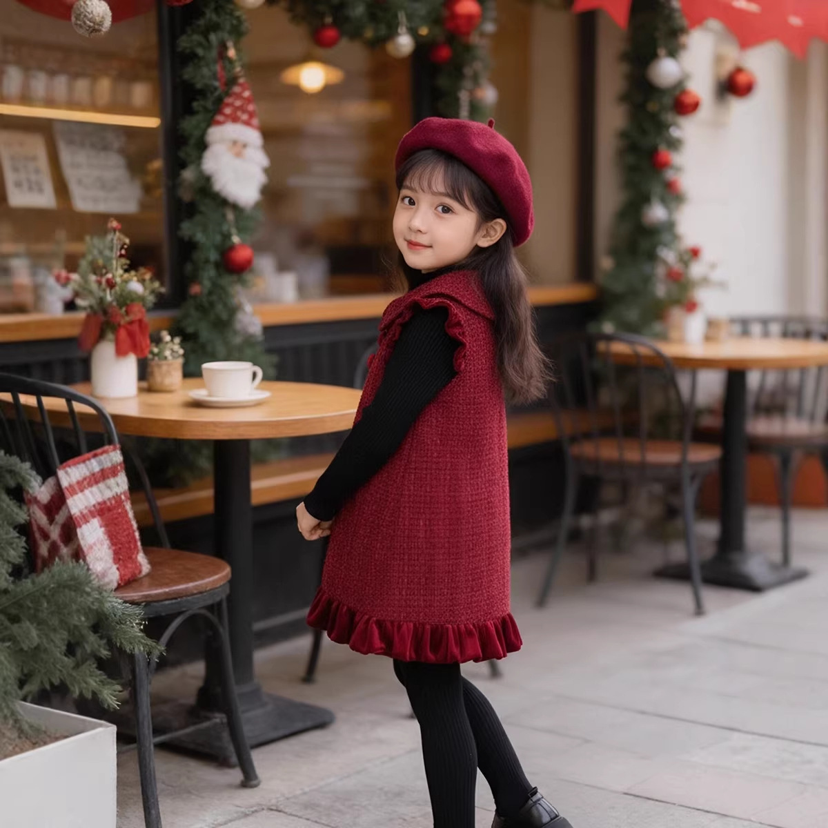 Girls Red New Year Dress - Festive Holiday Long Sleeve Princess Gown for Children Party Celebration photo 4