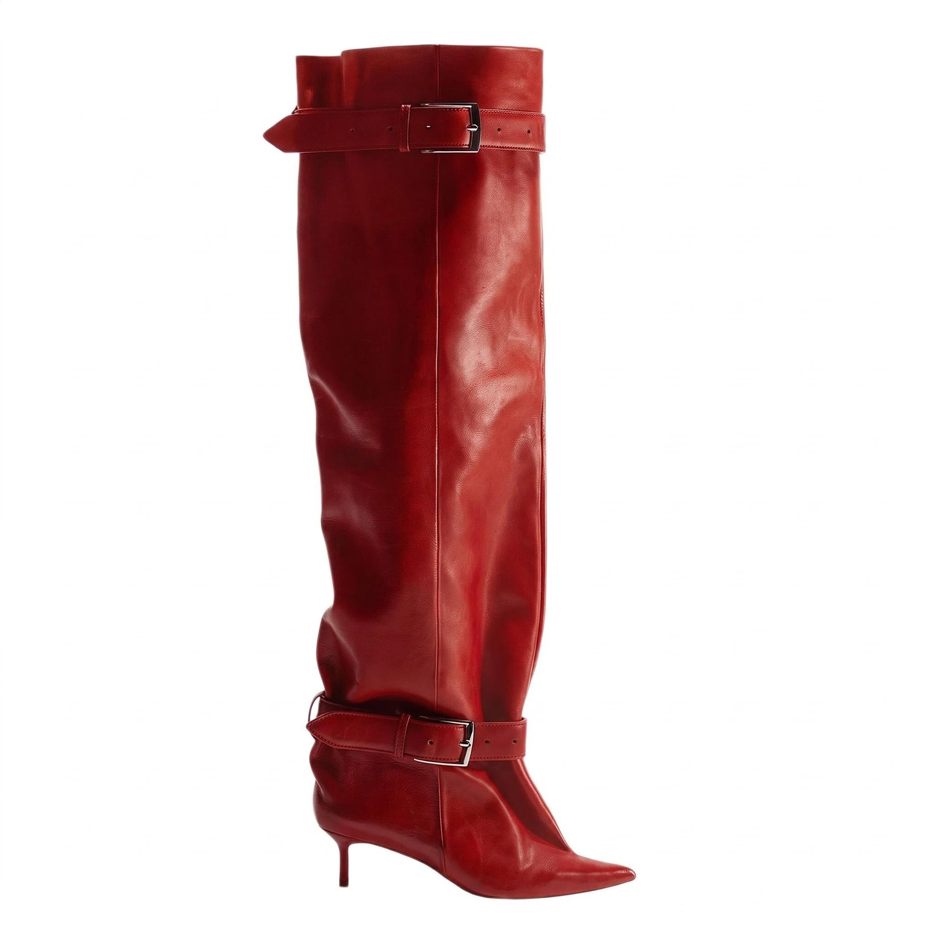 Pointed-toe Low-heeled Buckle-decorated Over-the-knee Womens Boots photo 6