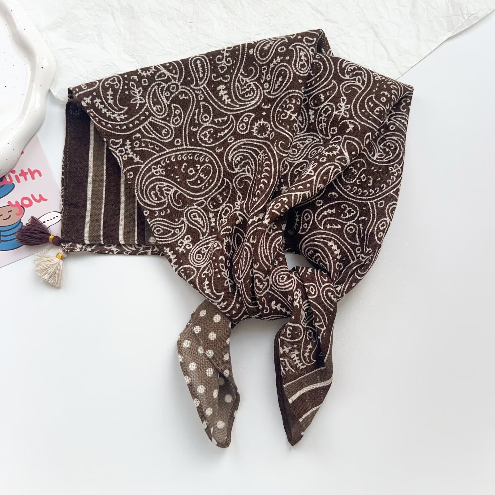 Retro Paisley Womens Tassel Square Scarf Versatile And Easy To Match photo 2