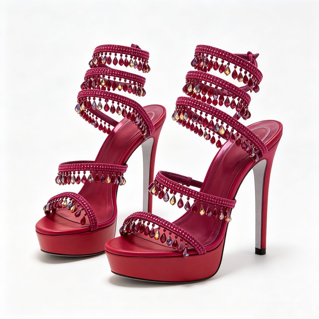 Plus-size Beaded Rhinestone Stiletto Sandals photo 4