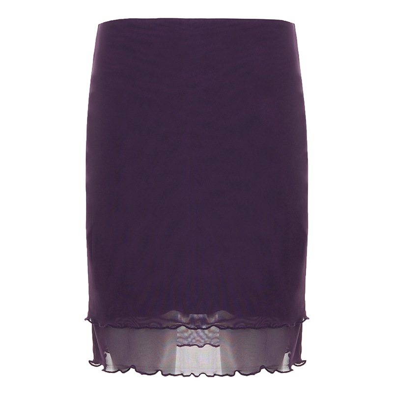 Vintage Purple Mesh-Patchwork Low-Waist Skirt For Women photo 3