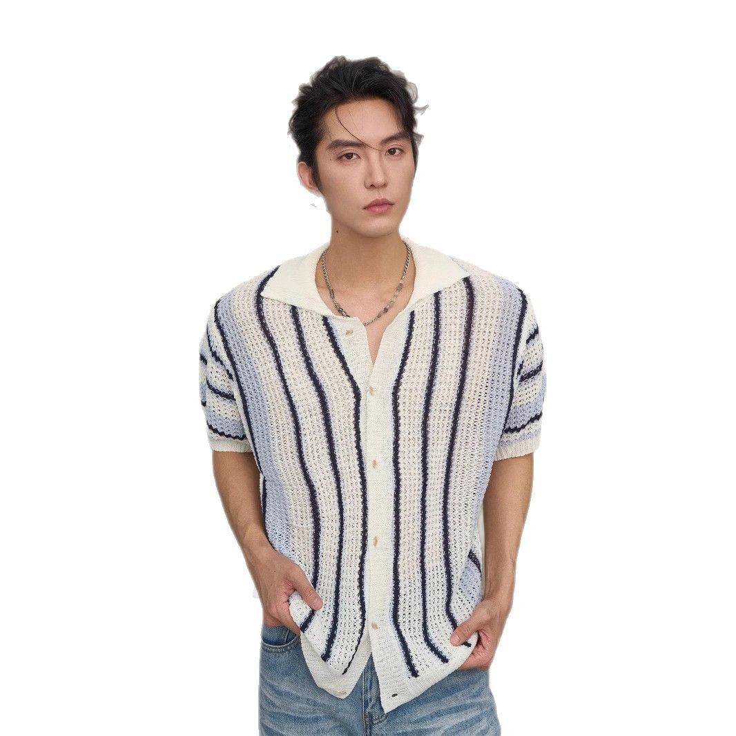 American-style Striped Loose-fitting Hollow-out Vest With A Round Neckline photo 6