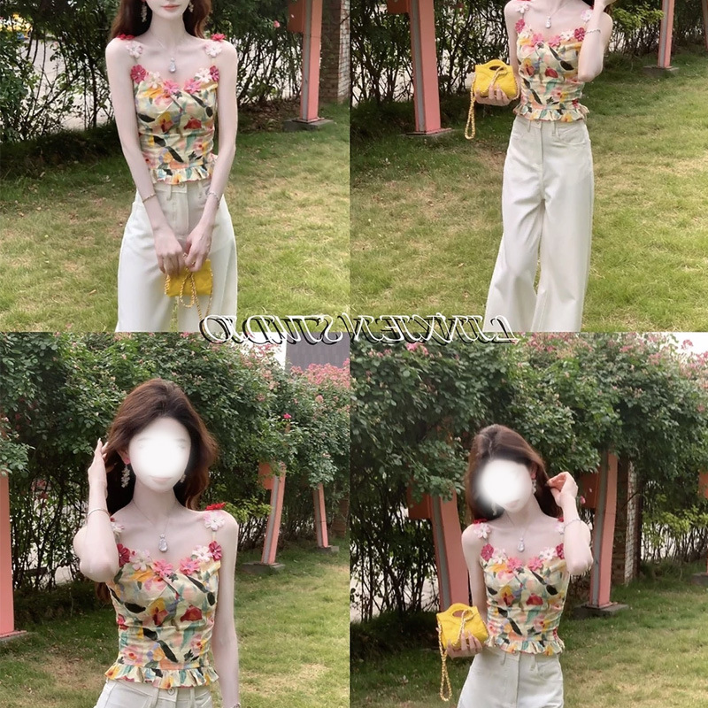 Flowery Maze Oil Painting Heavy-Duty Rhinestone Flower Top photo 2