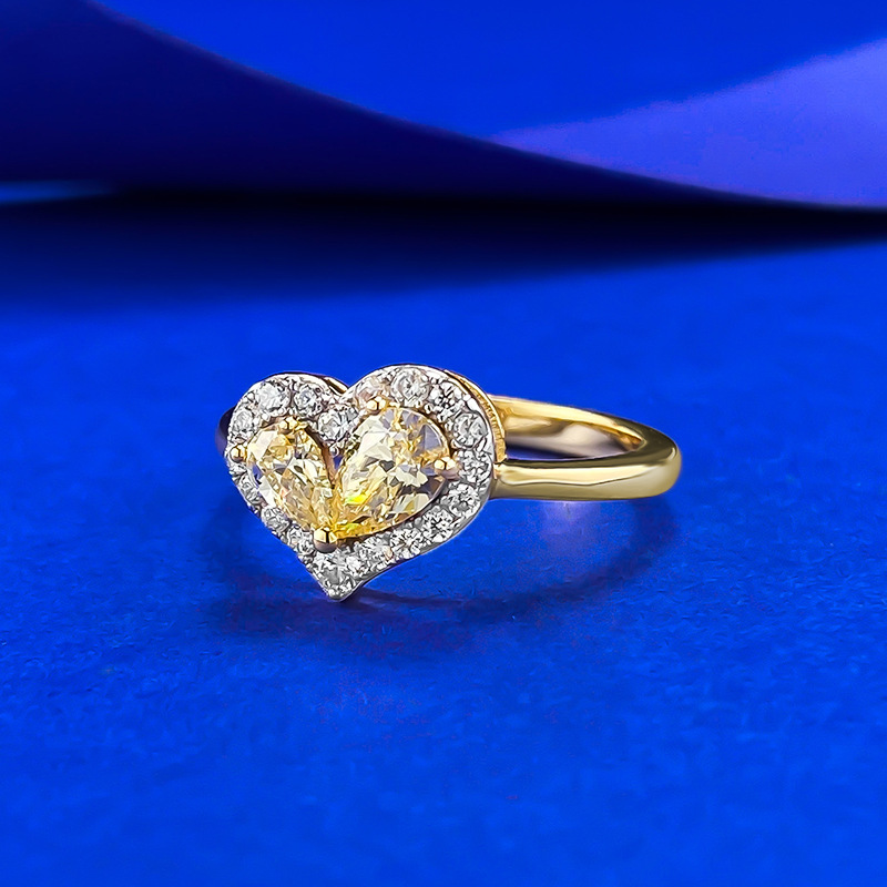S925 Silver Pear-shaped Yellow Diamond Heart-shaped Ring For Women photo 4