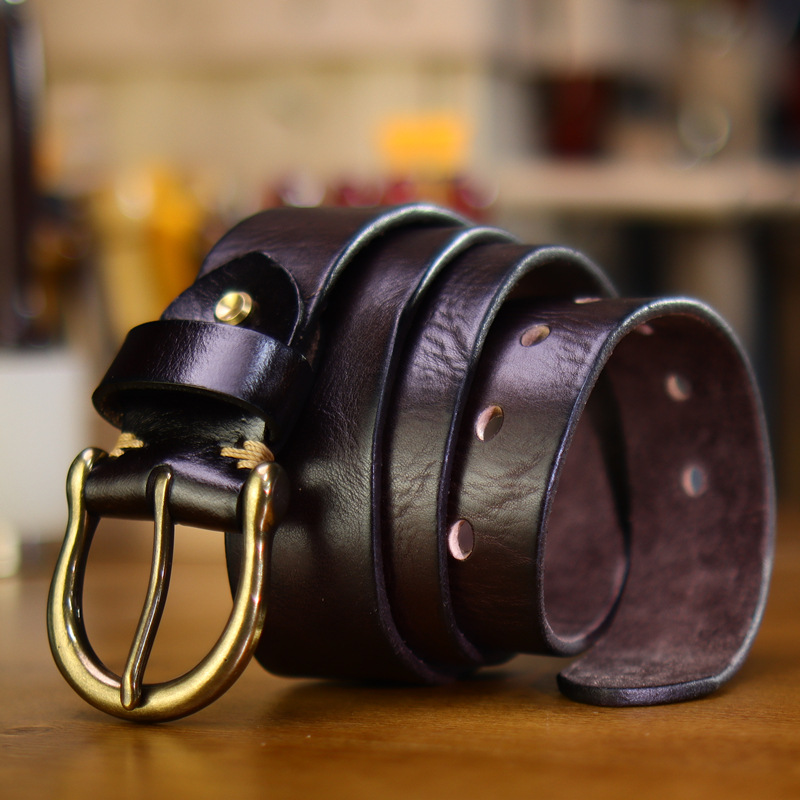 Thickened Full-grain Vintage Belt With Hand-stitched Detailing For Men photo 5