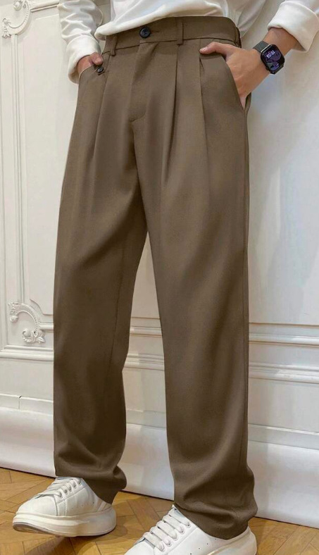 Mens Casual Versatile Solid-color Suit Pants Relaxed Fit photo 6