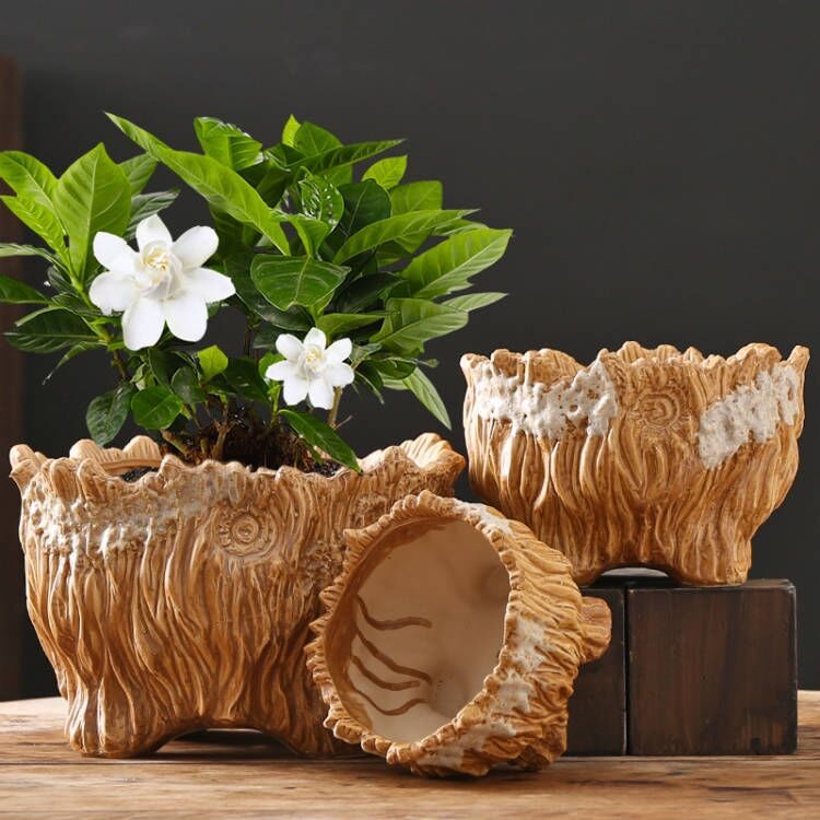 Flower Pot Ceramic Large Extra Large Wood Shaped Tree Root Green Plant Succulent Flower Pot photo 4