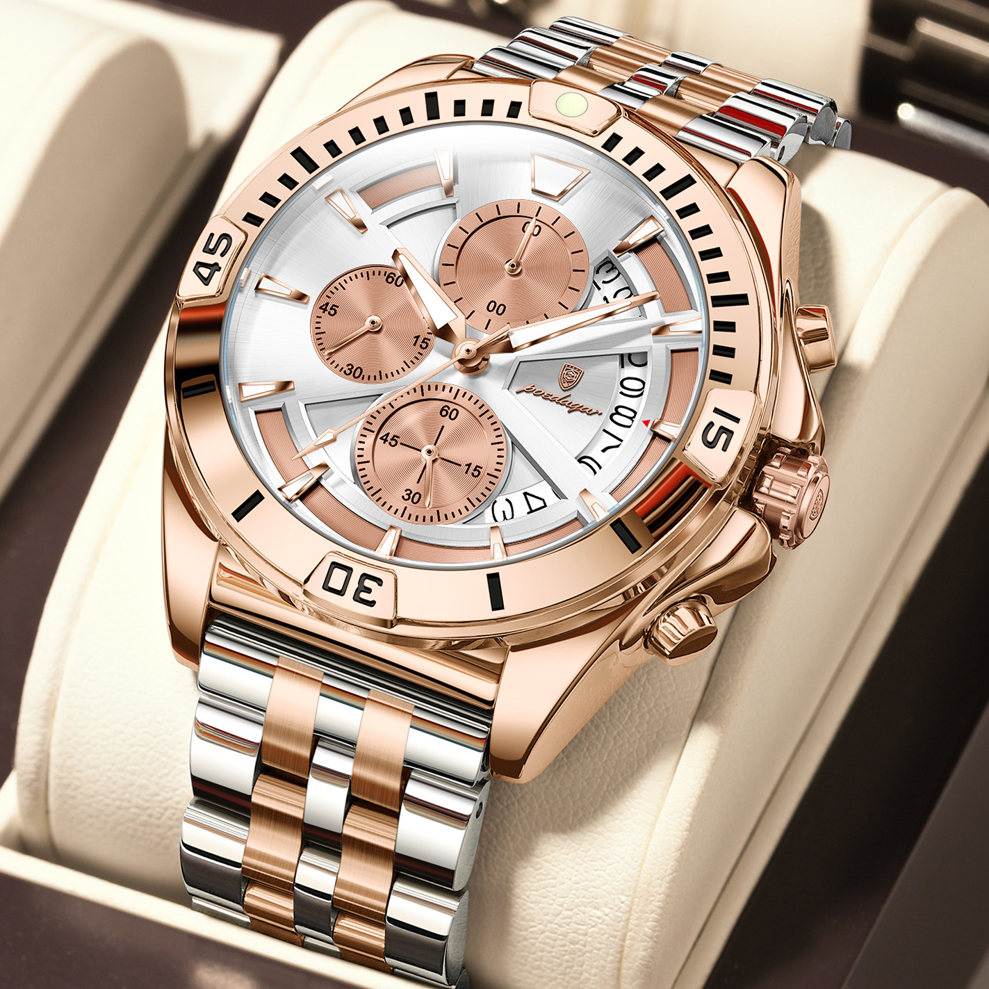 Multifunctional Dual-button Butterfly-clasp Waterproof Mens Watch photo 6