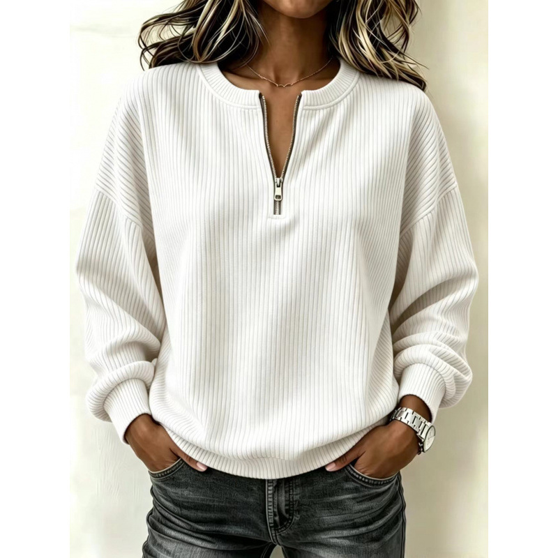 Zip-up Long-sleeve Drop-shoulder Casual Loose-fitting Crew Neck photo 4