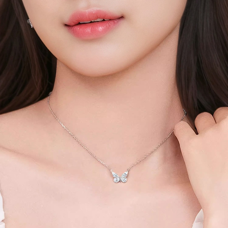 S925 Sterling Silver Butterfly Light Necklace For Women, Niche Design With Glowing Enamel photo 1