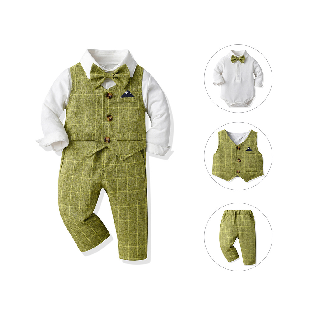 Vest Gentlemans Bodysuit Long-sleeve Trousers Three-piece Set photo 2