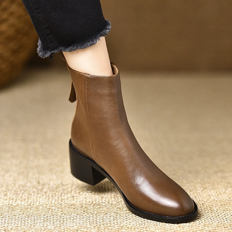 Retro Chunky-heel Ankle Boots For Women Round Toe Versatile photo 3