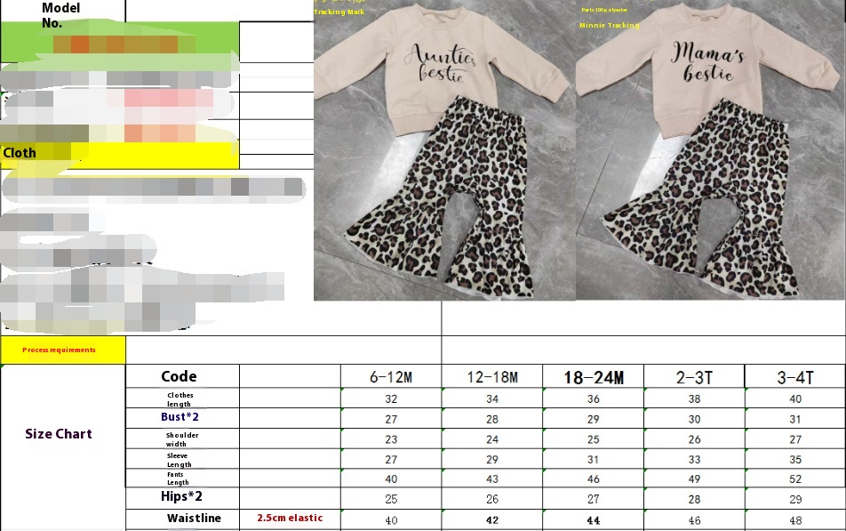 Parent-child Clothes Suit Clothes Girls' Sweater Top Leopard Print Bell-bottom Pants photo 5