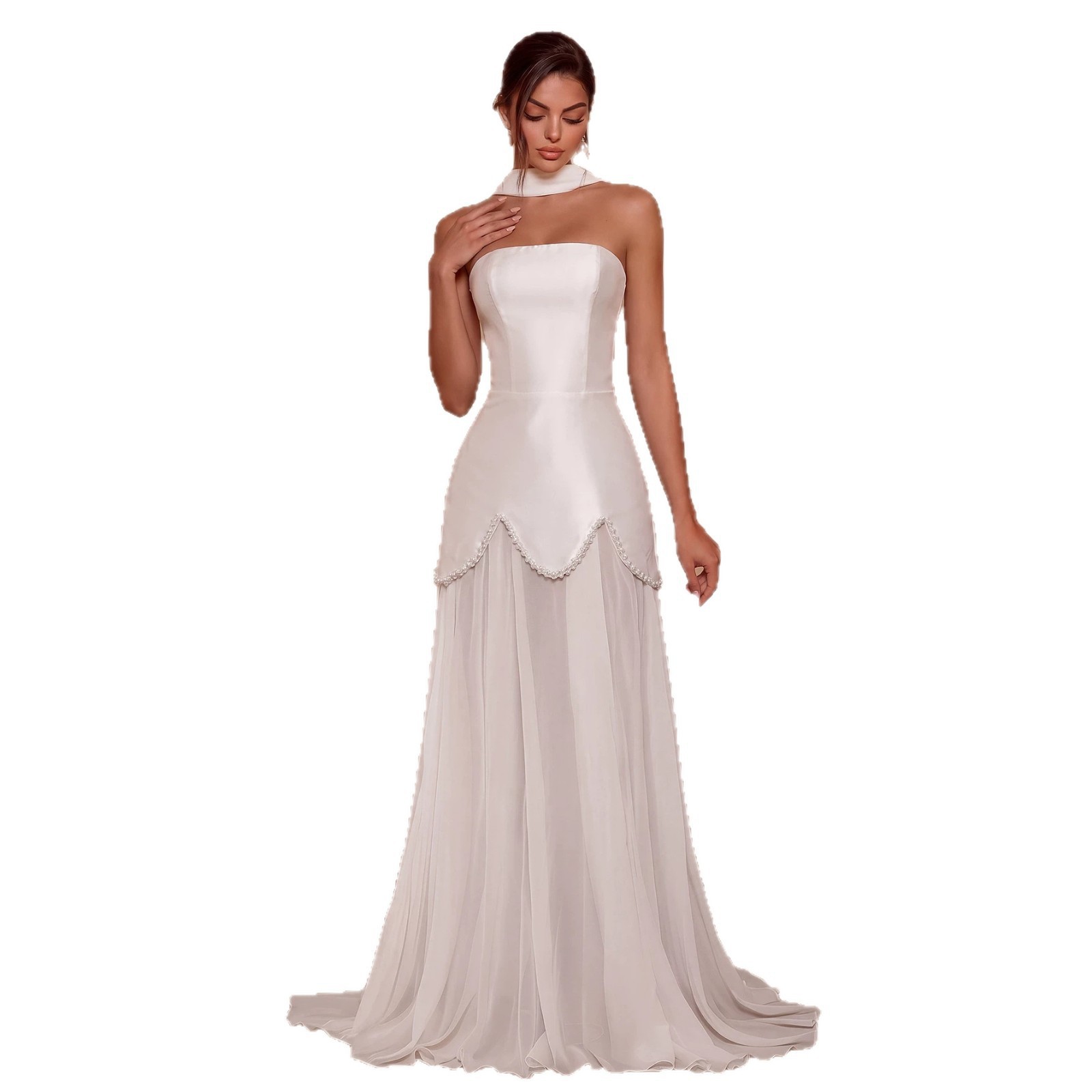 European And American-style Halter-neck Strapless Satin Light Wedding Dress With A Trailing Train photo 3