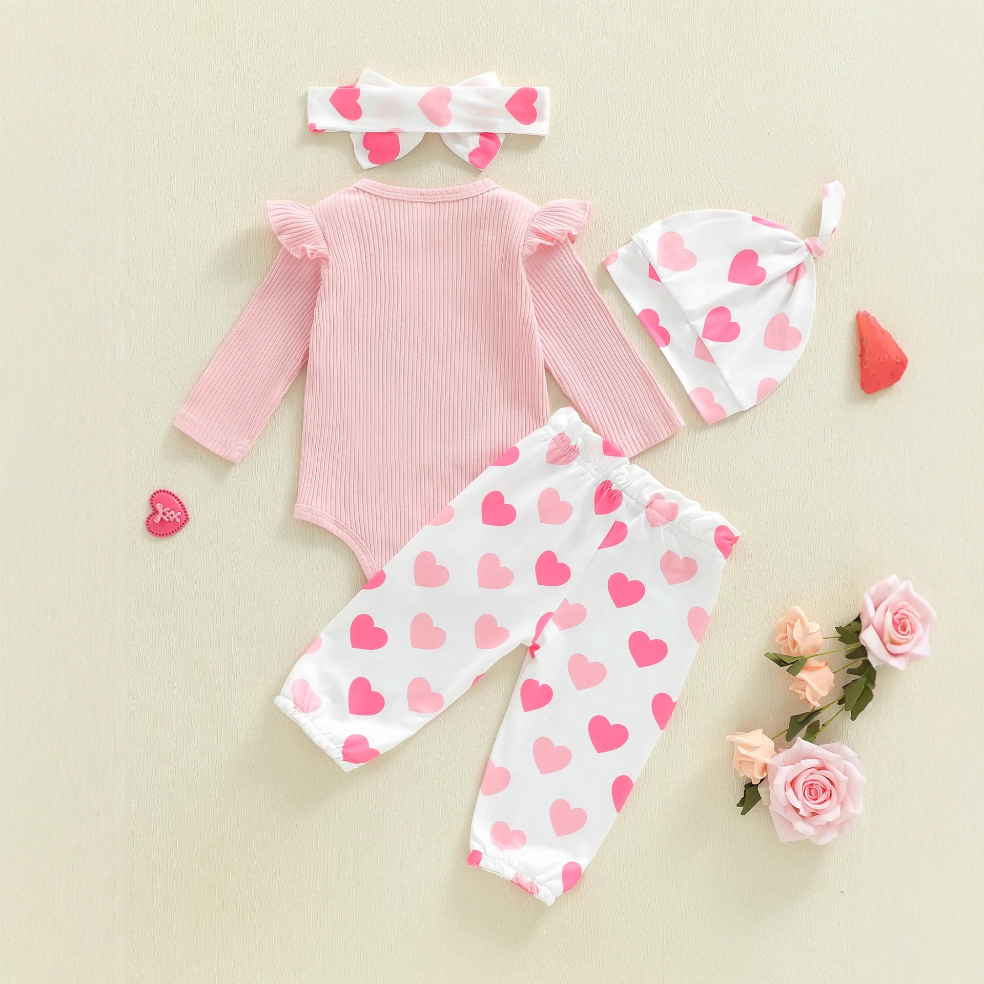 Long-sleeved Onesie With Long Pants Hat Hairband, Four-piece Set photo 2