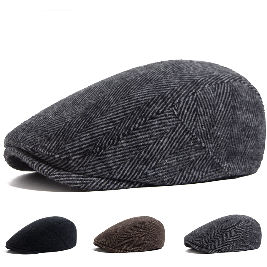 Beret Men's British Vintage Newsboy Casual Herringbone Forward Peaked Cap photo 1
