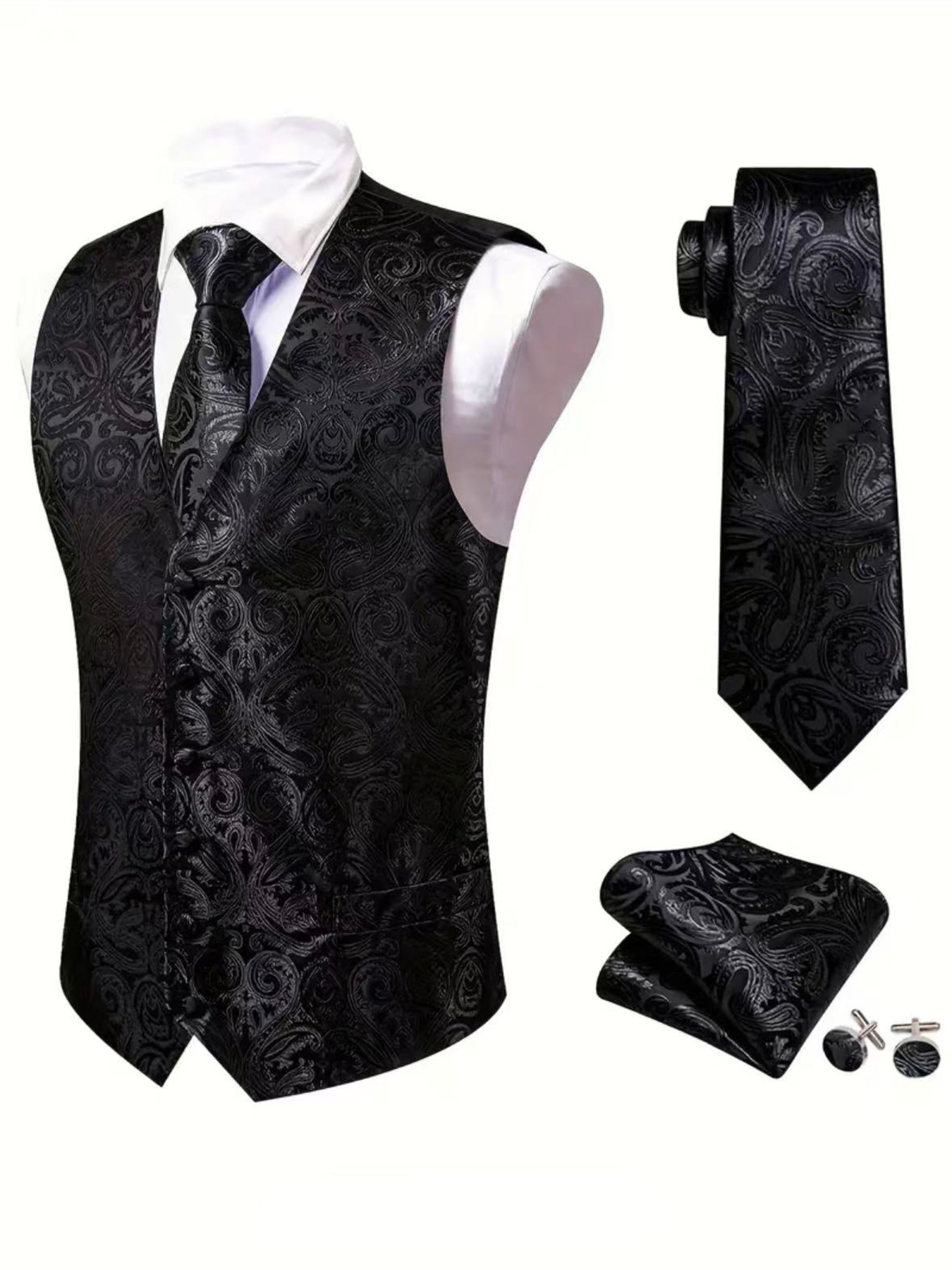 Men's Vest Set With Tie, Pocket Square, And Cufflinks Included photo 2