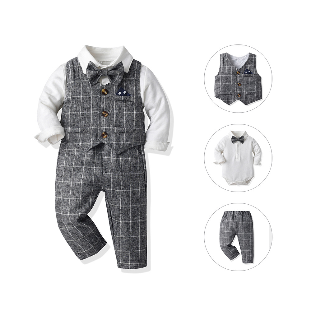 Vest Gentlemans Bodysuit Long-sleeve Trousers Three-piece Set photo 3