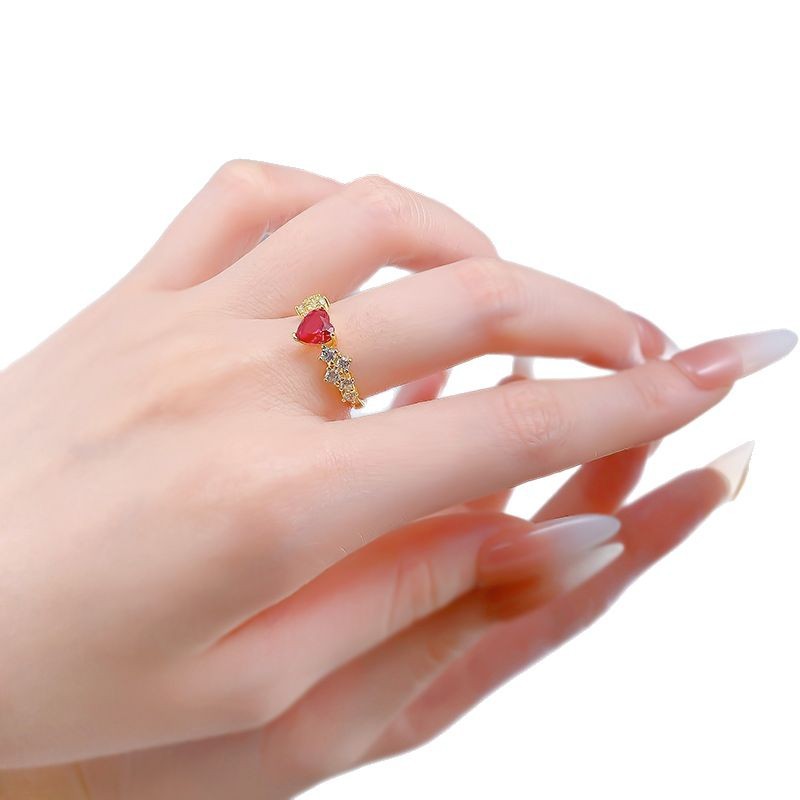S925 Silver Gold-colored Blood-red Diamond-studded Ring For Women photo 5