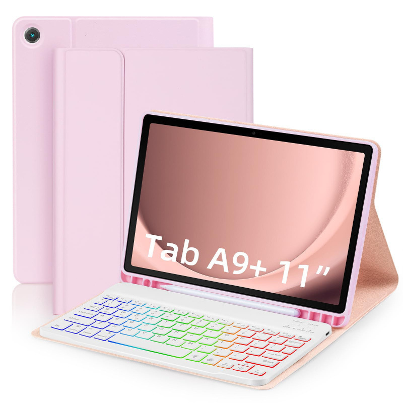 Magnetic Bluetooth Keyboard Case for Samsung Galaxy Tab A9 Plus - Detachable Backlit Tri-Color Protective Cover with Stand Function photo 7