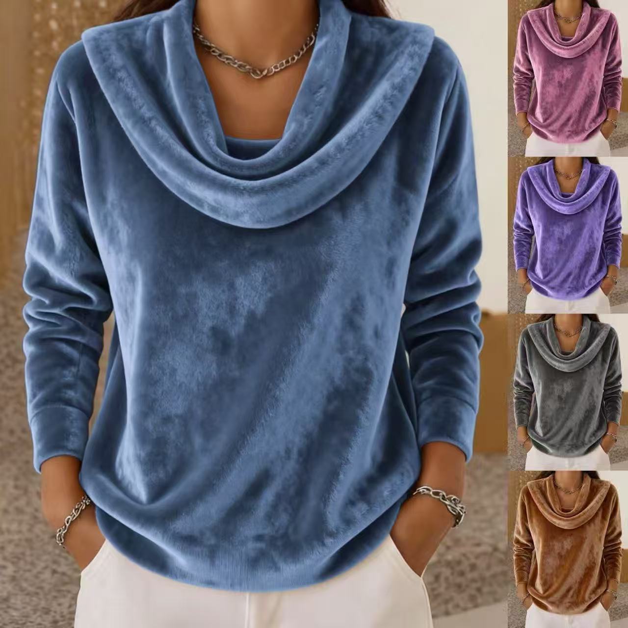 Casual Relaxed-fit Fashionable Solid-color Plush Long-sleeve Knit Top photo 1