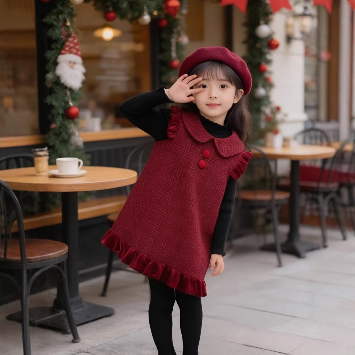Girls Red New Year Dress - Festive Holiday Long Sleeve Princess Gown for Children Party Celebration photo 1